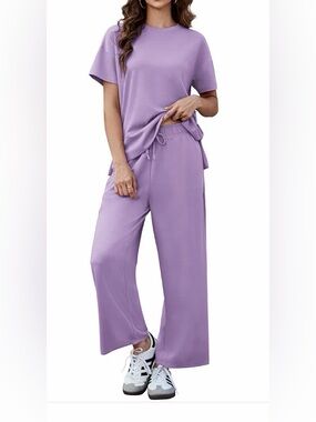 Casual Wide-Leg Lounge Lounge Set - Lavender